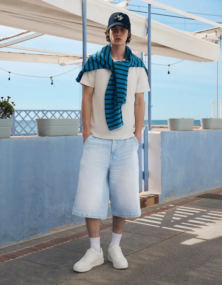 Bershka Bermuda Denim Skater Hombre 32 Azul Claro