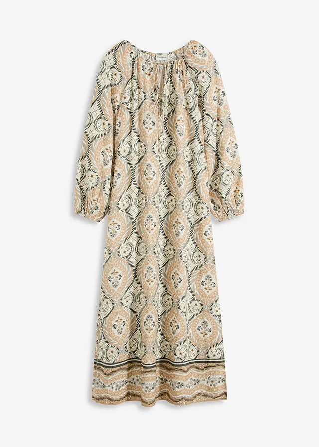 Vestido estampado tipo caftán de viscosa fluida