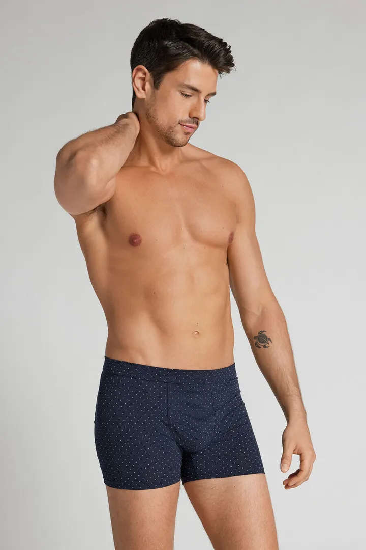 Intimissimi Bóxer Algodón Mercerizado filo Premium con Estampado Lunares Hombre Azul Tamaño 38