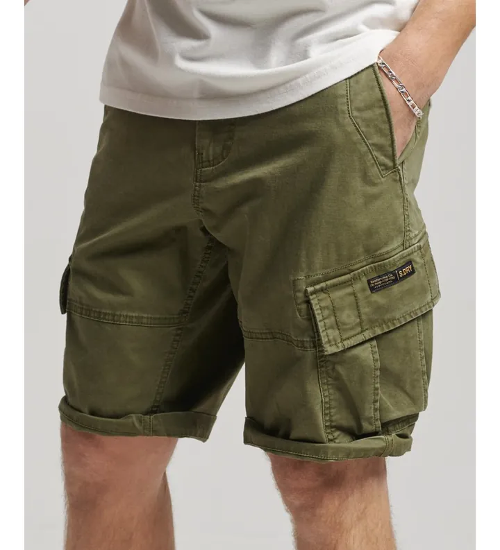 Superdry para hombre. M7110300A Pantalones cortos cargo de algodón orgánico Core verde (28), Casual, Sostenible