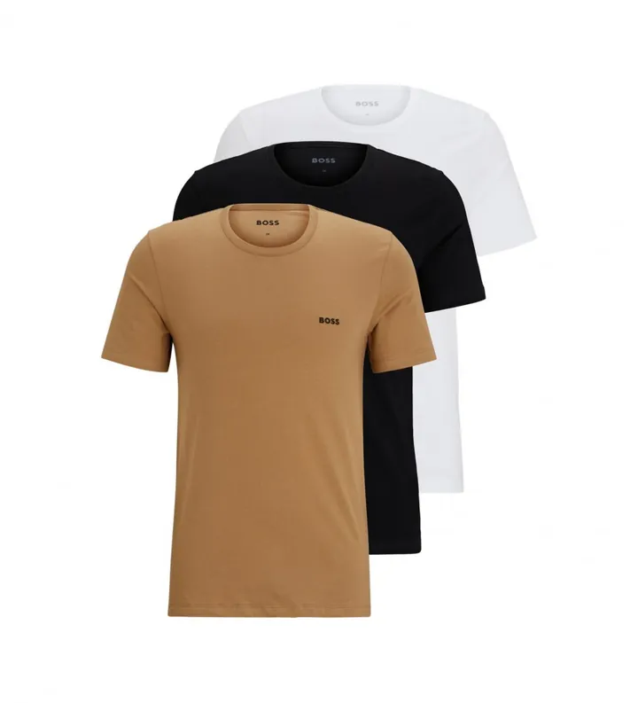 BOSS para hombre. 50475284 Pack de 3 camisetas interiores (L), Negro, Blanco, Marrón, Homewear, Algodón, Manga corta