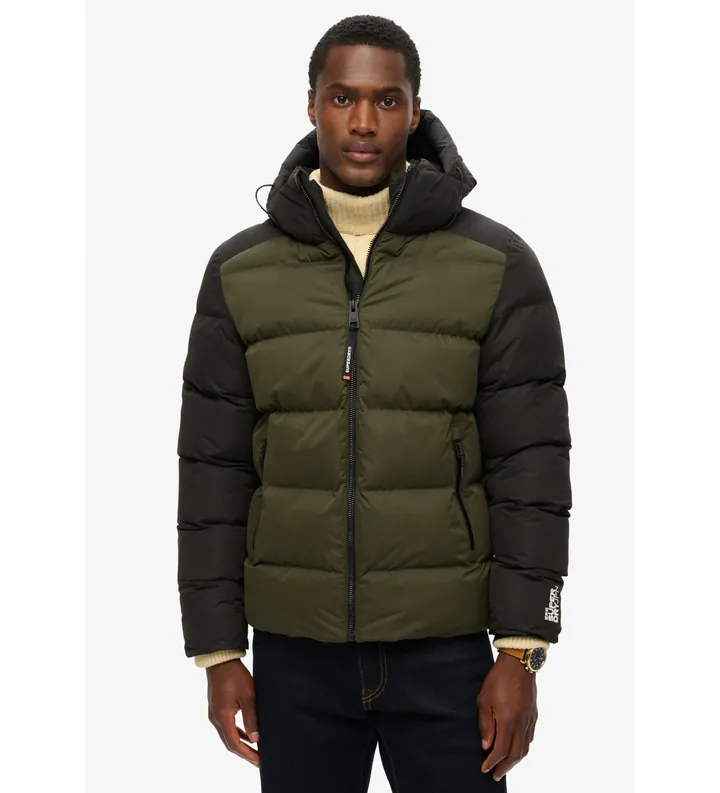 Superdry para hombre. M5011903A Chaqueta Acolchada Con Capucha negro, verde (L), Casual, Poliéster Reciclado, Sostenible