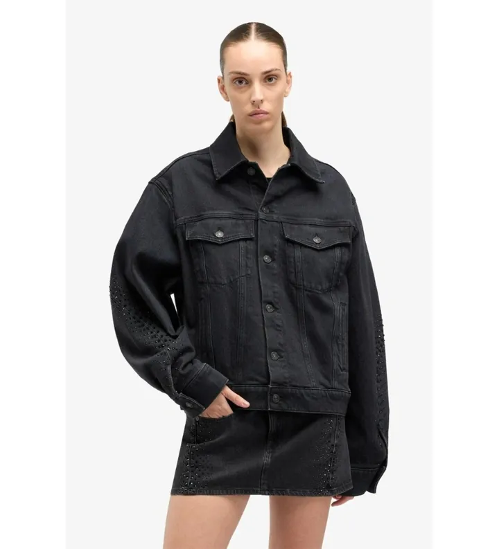 7 For All Mankind para mujer. 7UX80C311O3 Chaqueta Embellisbhed Twisted negro (XS), Casual, Algodón