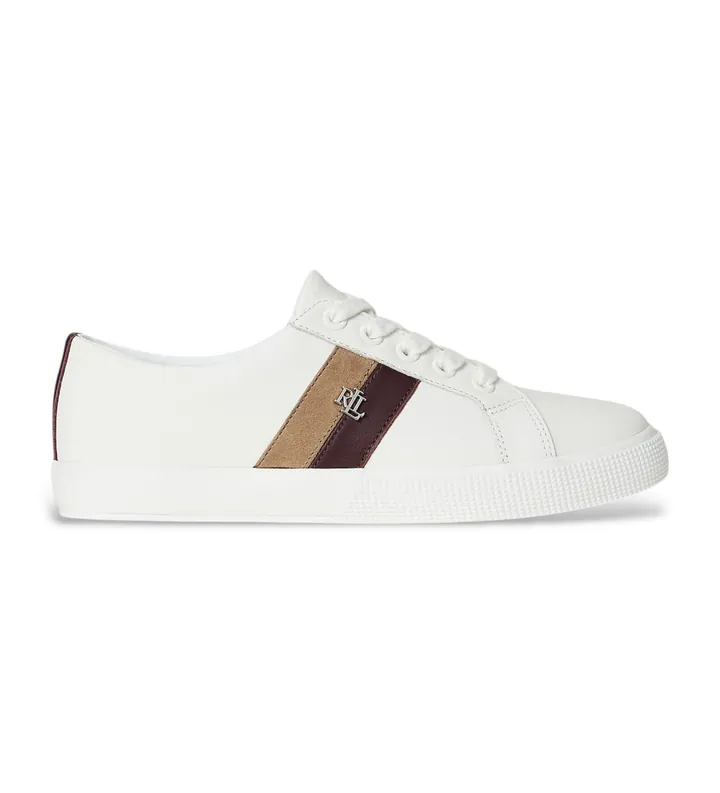 Lauren Ralph Lauren para mujer. 802979187003 Zapatillas de piel Canvas blanco (35), Plano, Cordones, Casual