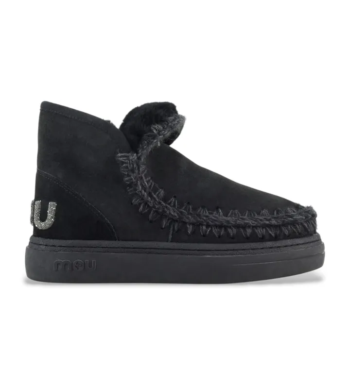 Mou para mujer. MU.FW411001A Botines de piel Eskimo bold glitter logo negro (36), Plano, Ninguno, Casual