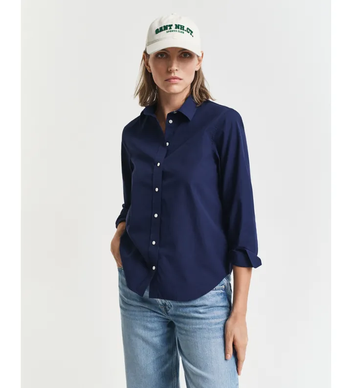 Gant para mujer. 4300348 Camisa Regular Fit clásica de popelina marino (32), Casual, Algodón, Clásico, Manga larga