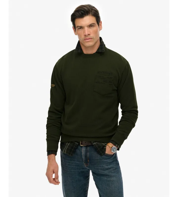Superdry para hombre. M2014294A Sudadera Utility Loose verde (L), Casual, Algodón