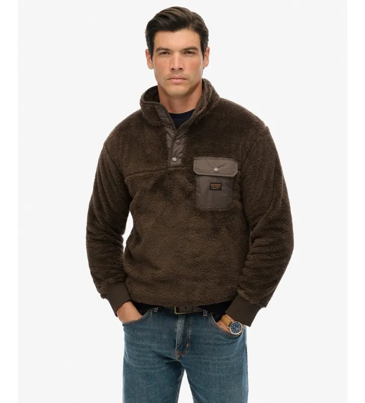 Superdry para hombre. M2014258A Polar High Pile Fleece Half Zip marrón (L), Casual, Poliéster