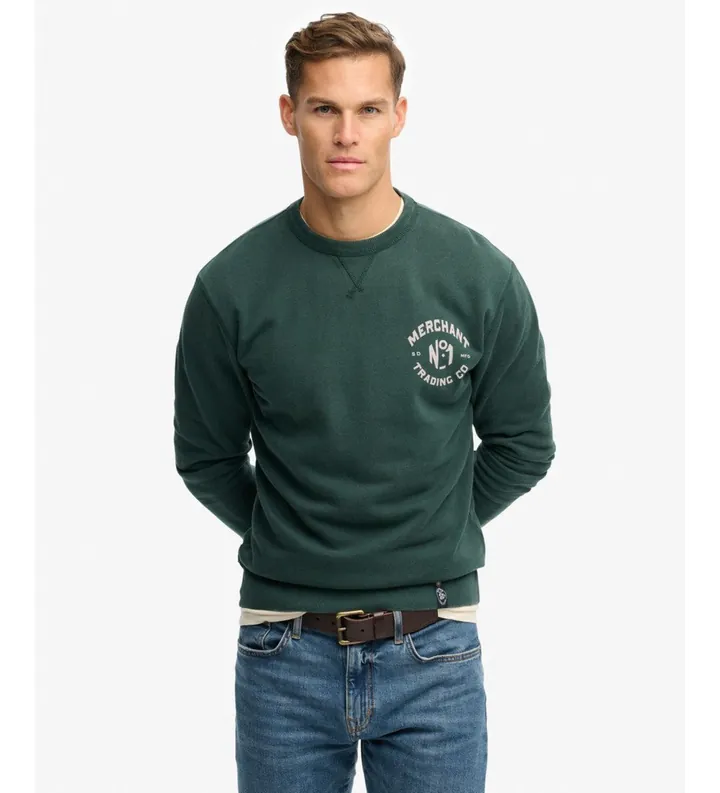 Superdry para hombre. M2014305A Sudadera Merchant Graphic verde (S), Casual, Algodón
