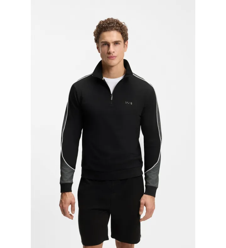 BOSS para hombre. 50554780 Sudadera con cremallera y detalles en contraste negro (L), Casual, Homewear, Algodón