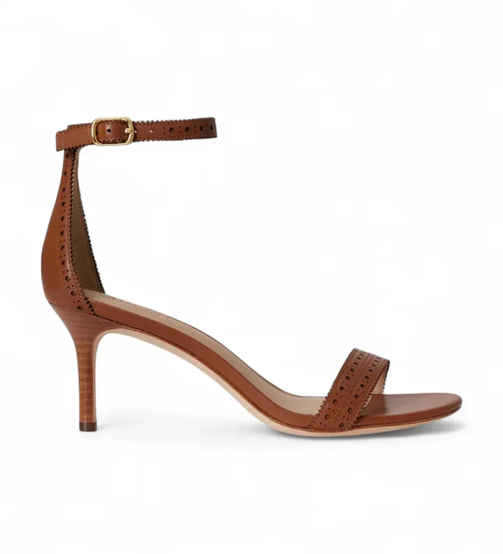 Lauren Ralph Lauren para mujer. 802P10639002 Sandalias de Piel Allie marrón (38), 3 a 5cm, Hebilla, Casual, Fiesta, Clásico