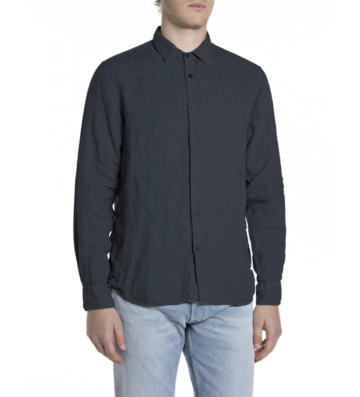 Replay para hombre. M4159.000.81388B Camisa de lino Regular Fit marino (L), Casual, Manga larga