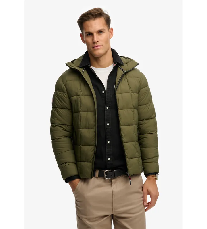 Superdry para hombre. M5012340A Chaqueta Box Quilt Fuji Lite verde (3XL), Casual, Poliamida