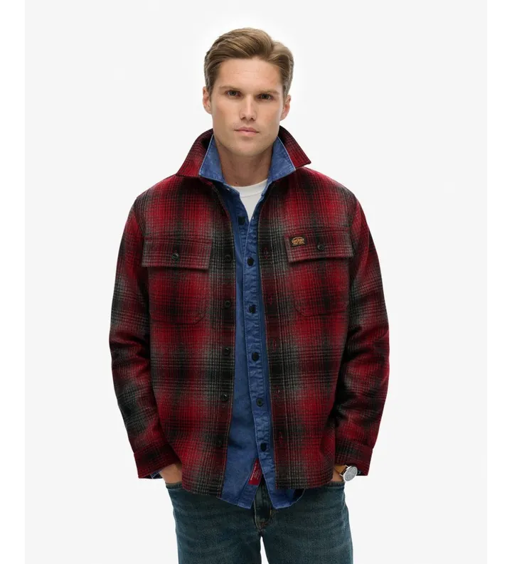 Superdry para hombre. M4011050A Camisa Wool Miller Overshirt rojo (L), Casual, Lana, Manga larga