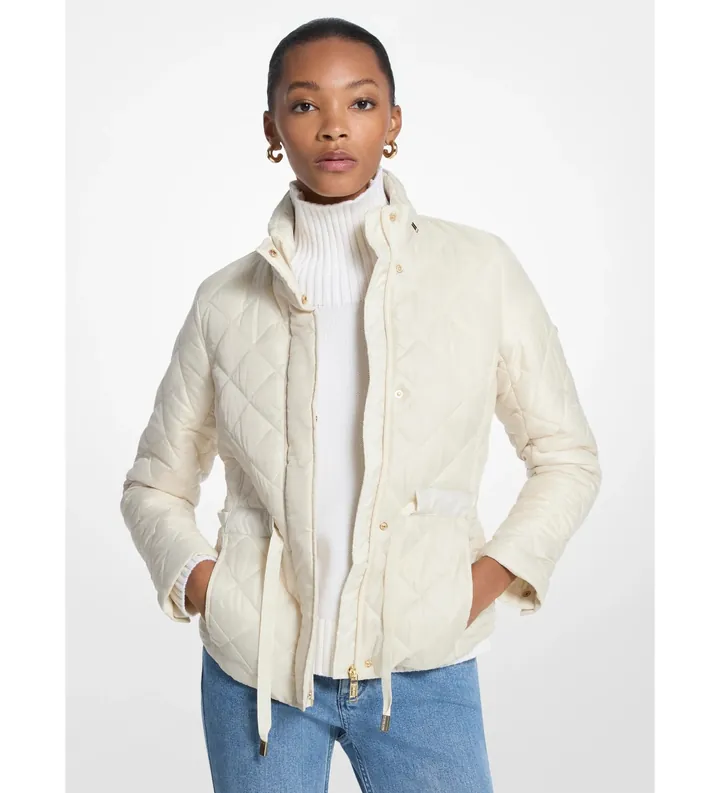 Michael Kors para mujer. MT520IB3SB Chaqueta acolchada con cinturón blanco roto (L), Casual, Poliéster Reciclado