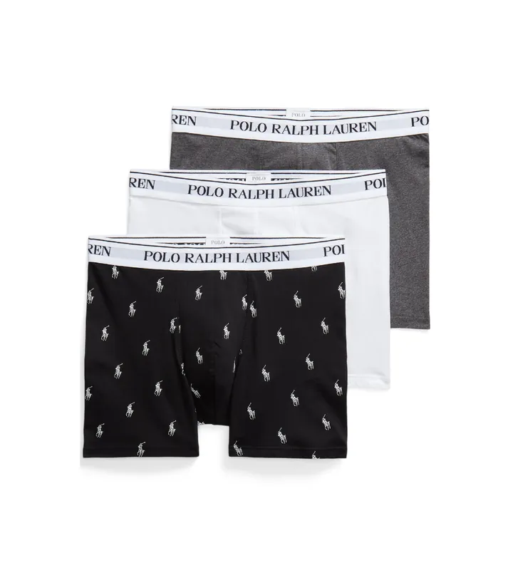 Polo Ralph Lauren para hombre. 714830300075 Set 3 calzoncillos bóxer de algodón elástico negro, blanco, gris (L), Homewear