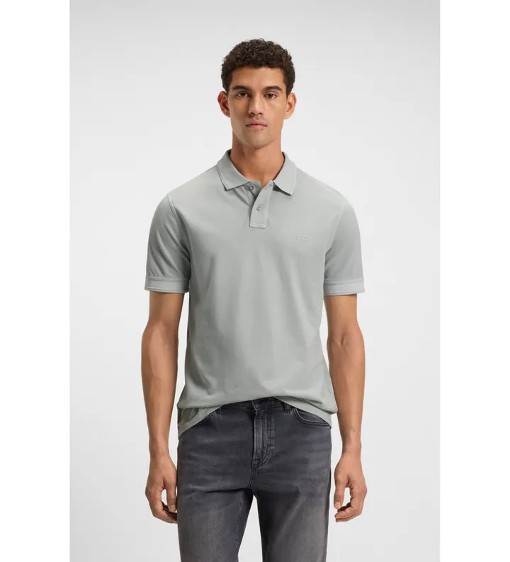 BOSS para hombre. 50507813 Polo de piqué con logo gris (XL), Casual, Algodón, Manga corta