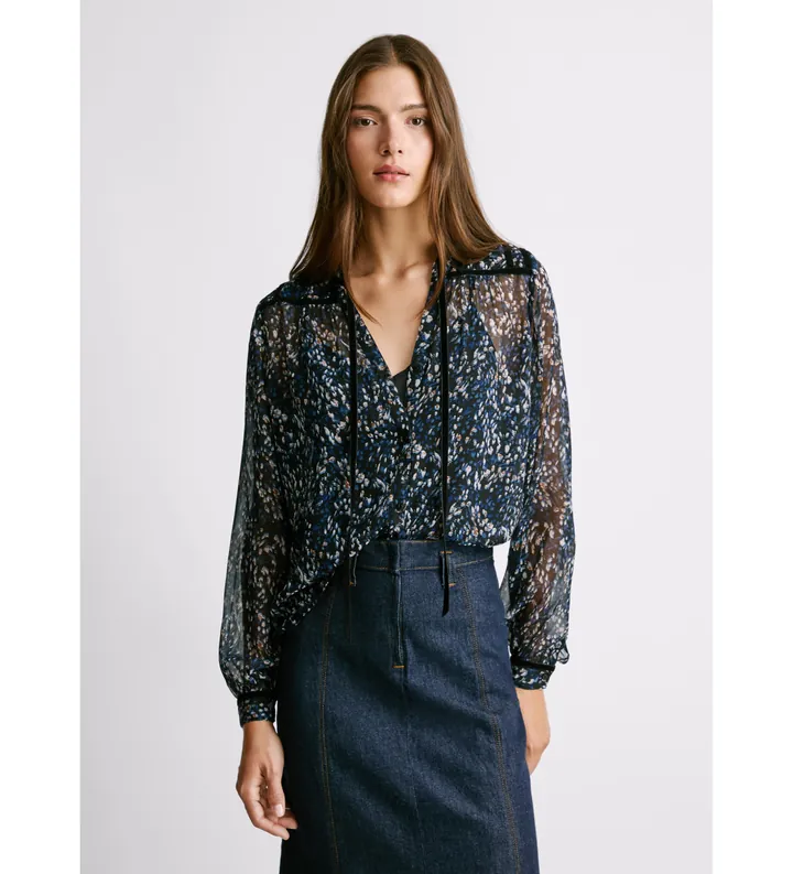 Pepe Jeans para mujer. PL3051292 Blusa Moana negra (L), Negro, Casual, Poliéster, Manga larga