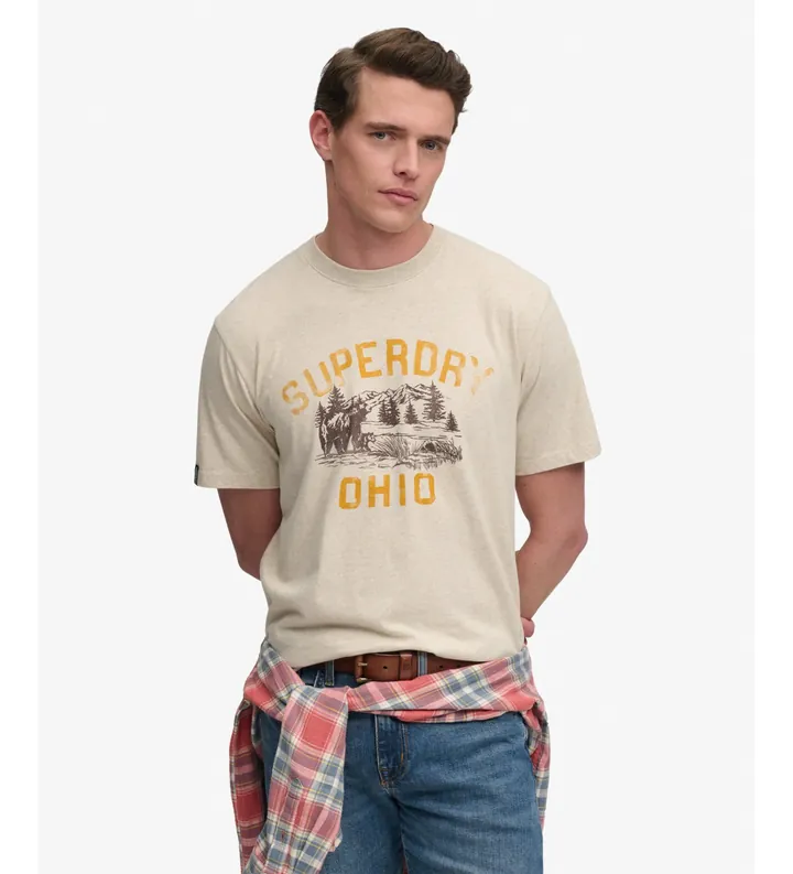 Superdry para hombre. M1012443A Camiseta Wild Frontier beige (L), Casual, Algodón, Manga corta