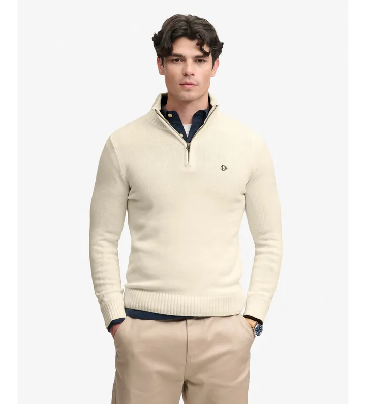 Superdry para hombre. M6110764A Jersey con media cremallera Cotton Half blanco crema (L), Casual, Algodón