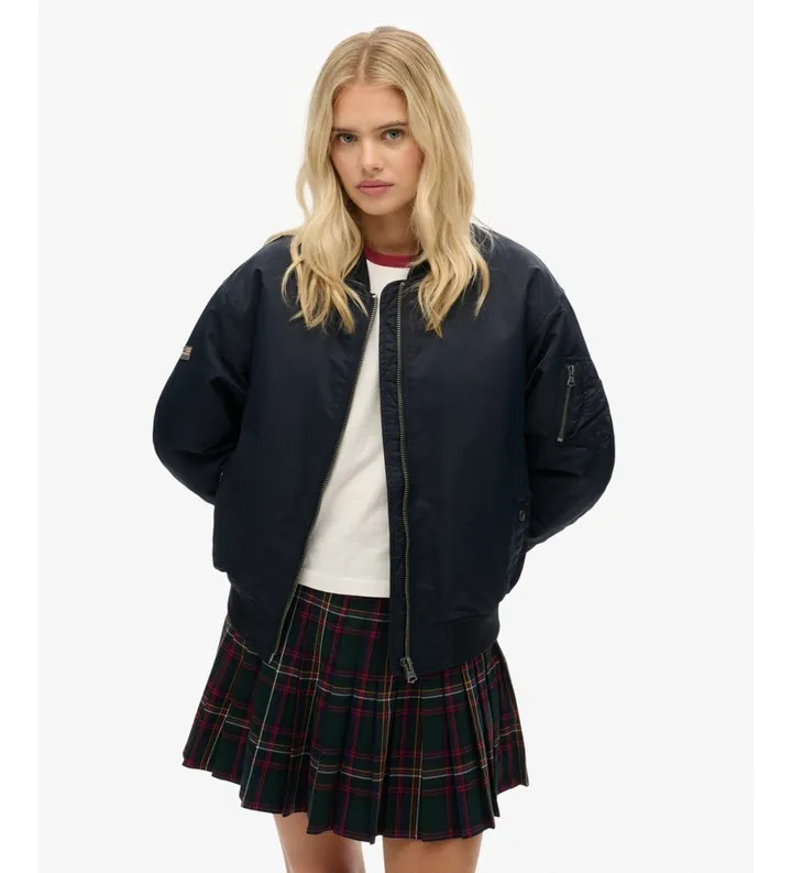 Superdry para mujer. W5011961A Cazadora Bomber MA1 marino (L), Casual, Poliéster