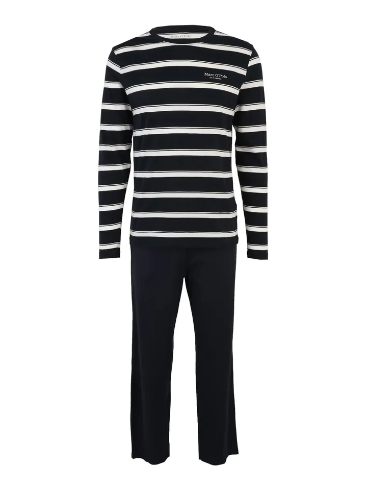 Marc O'Polo Pijama largo navy / blanco lana