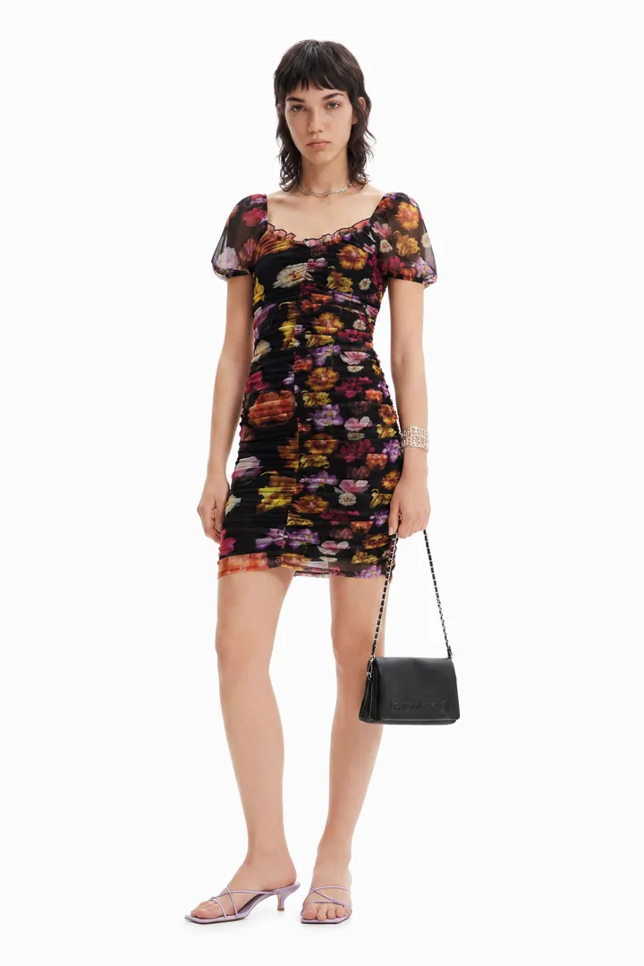 Desigual, Vestido corto fruncido M. Christian Lacroix, Poliester, Negro, L