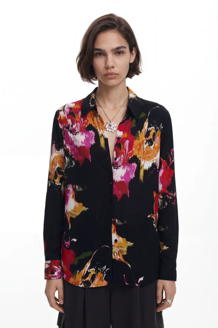 Desigual, Camisa estampado flores, Viscosa, Negro, S