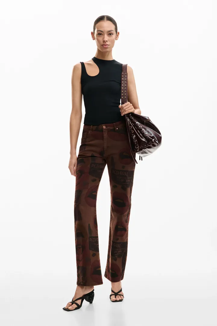 Desigual, Pantalón vaquero estampado regular, Mujer, Algodon, MarróN, 34