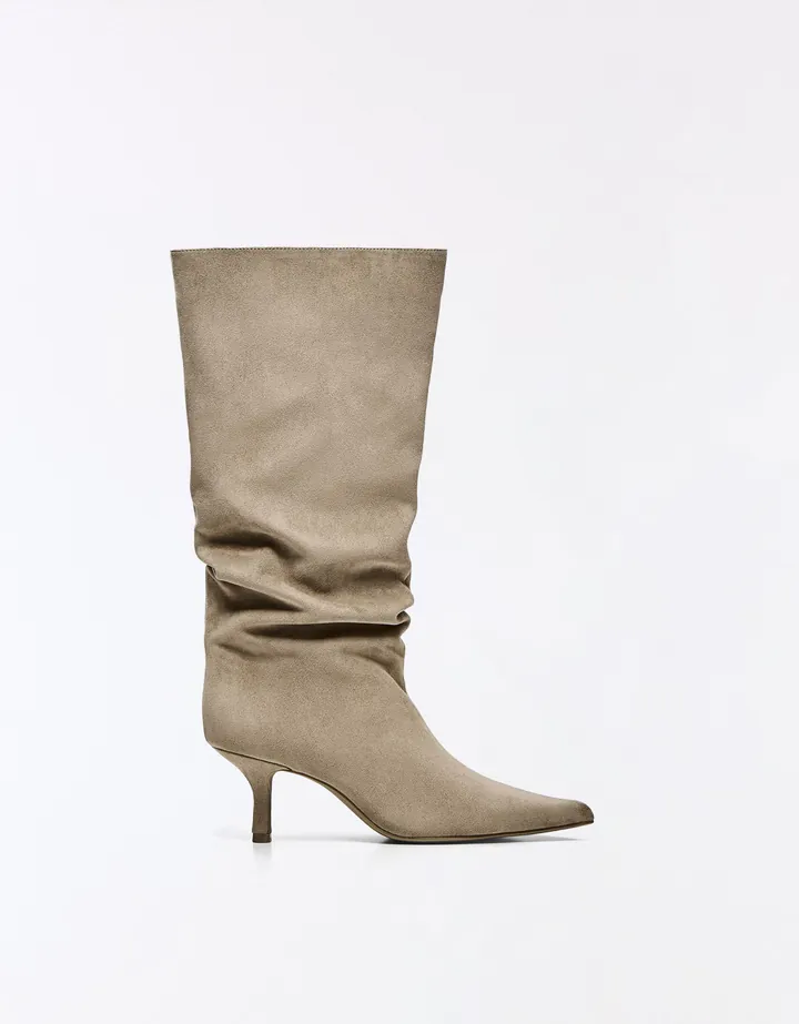 Bershka Bota Tacón Kitten Mujer 35 Beige