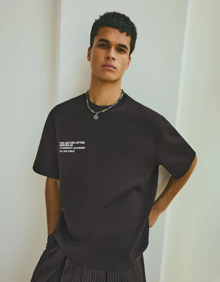 Bershka Camiseta Felpa Interlock Print Hombre L Negro