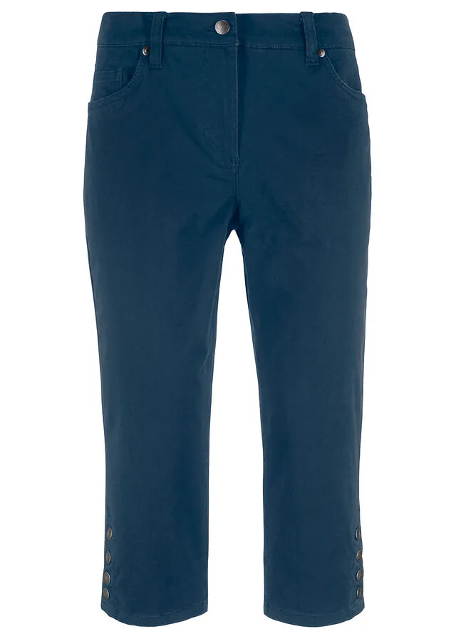 Pantalón de corte capri con cintura elástica y botones