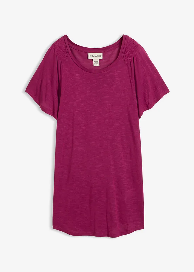 Camiseta de hilo flameado con mangas de murciélago