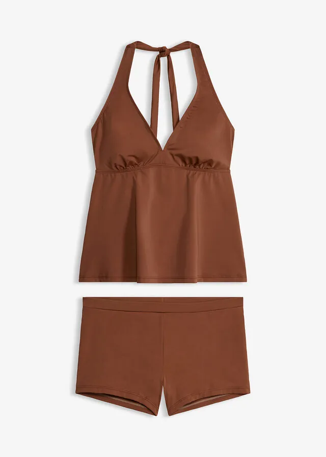 Tankini con cuello halter y braguita de bikini (2 piezas)