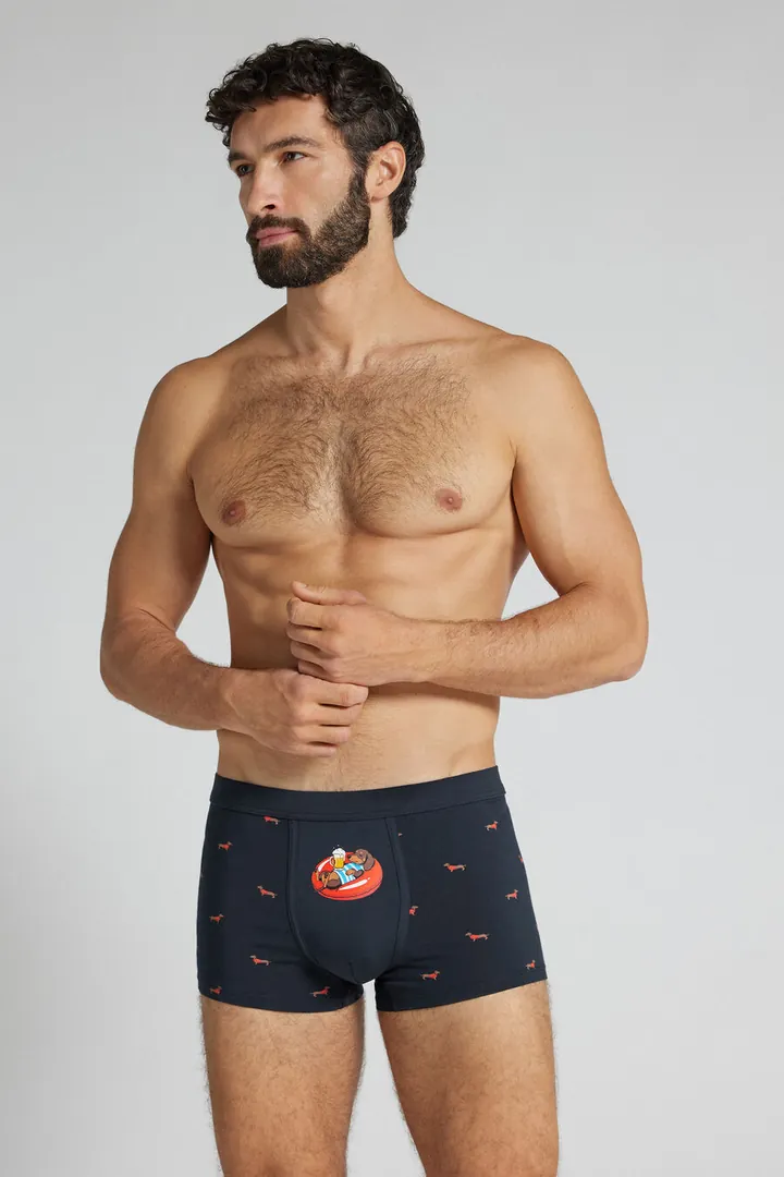 Intimissimi Bóxer Algodón Superior Estampado Perro Salchicha Hombre Azul Tamaño 38