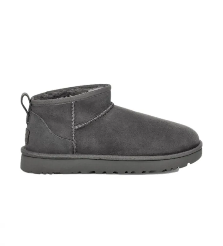 UGG para mujer. 1116109 Botines de piel Classic Ultra Mini gris (36), Plano, Casual