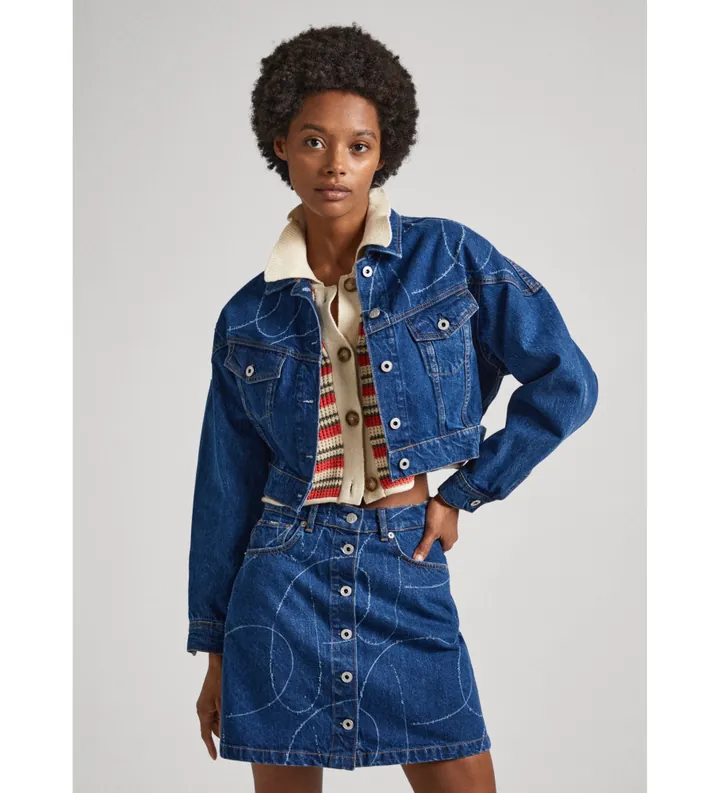 Pepe Jeans para mujer. PL402329 Cazadora Foxley Logo azul (L), Casual, Algodón, Denim, Manga larga, Sostenible