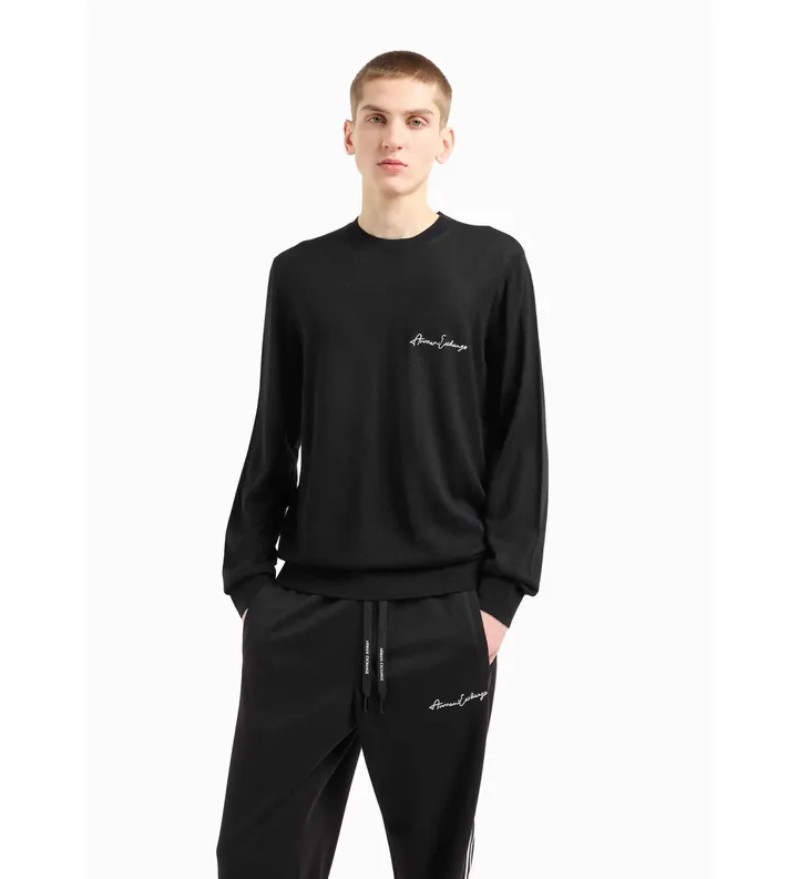 A|X Armani Exchange para hombre. 8NZM5AZM1YZ1200 Jersey liso negro (L), Casual, Lana