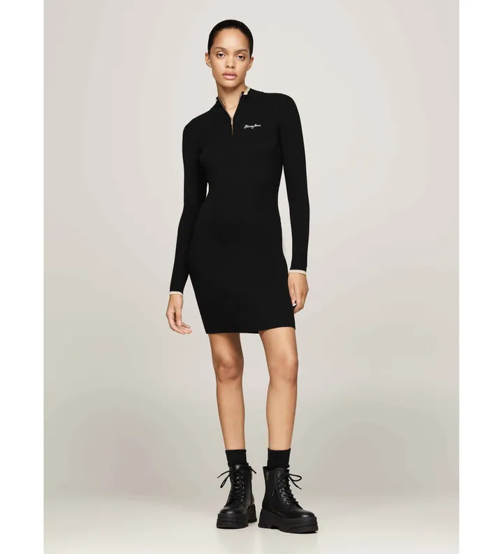 Tommy Jeans para mujer. DW0DW19836 Vestido ajustado negro (XS), Casual, Manga larga, Poliéster Reciclado, Sostenible