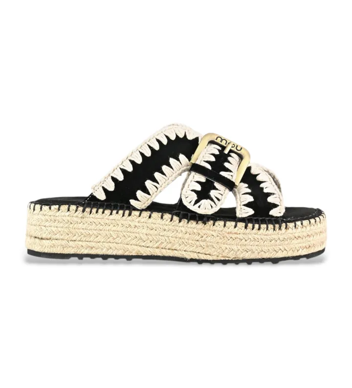 Mou para mujer. MU.SW641003A Sandalias de yute negro (37), 3 a 5cm, Ninguno, Casual