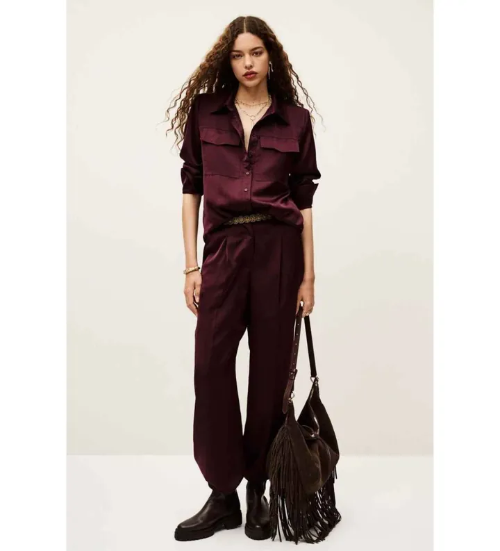 BA&SH para mujer. 1H25CHAR Pantalón Charly granate (36), Casual, Poliéster