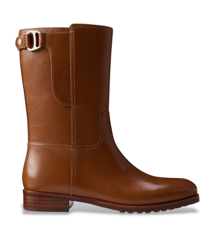 Lauren Ralph Lauren para mujer. 802980069002 Botines de piel Tasha marrón (35), Plano, Cremallera, Casual