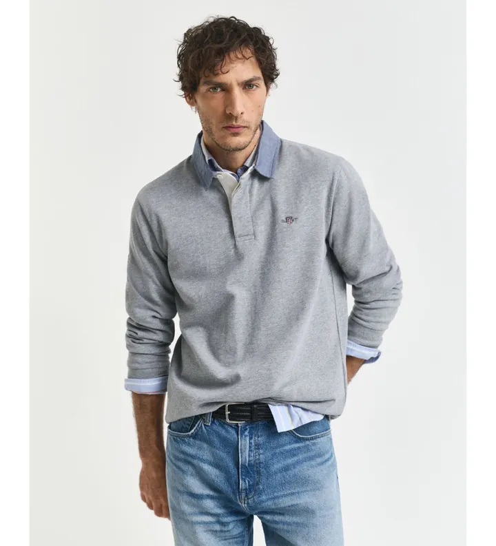 Gant para hombre. 2004082 Polo Reg Chambray Heavy Gris (L), Casual, Algodón, Manga larga