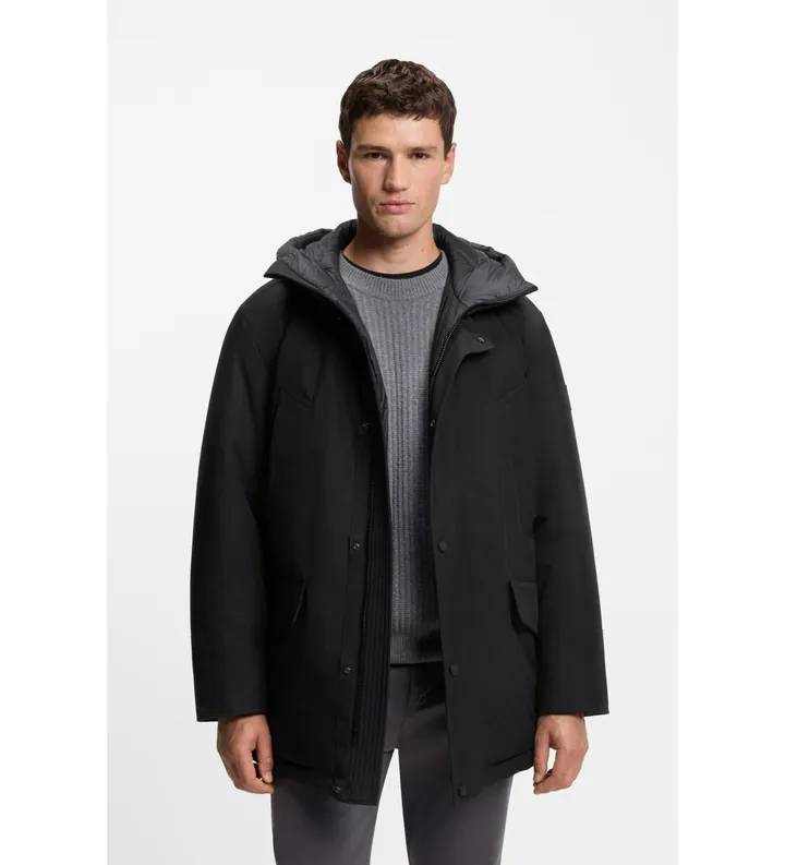 BOSS para hombre. 50547078 Cazadora repelente al agua con detalles en contraste negro (56), Casual, Poliéster