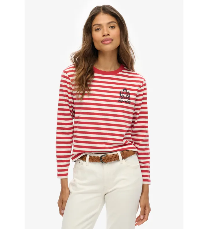Superdry para mujer. W6012109A Camiseta Country Club rojo (L), Casual, Algodón, Manga larga