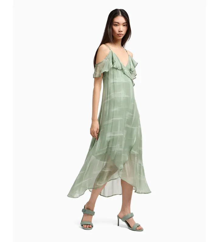 A|X Armani Exchange para mujer. XW000181AF12051F7037 Vestido maxi cruzado con tirantes finos ajustables y detalles de volantes verde (XXL),