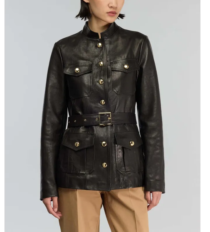 Semicouture para mujer. Y5WT25 Chaqueta Delia negro (38), Casual, Piel