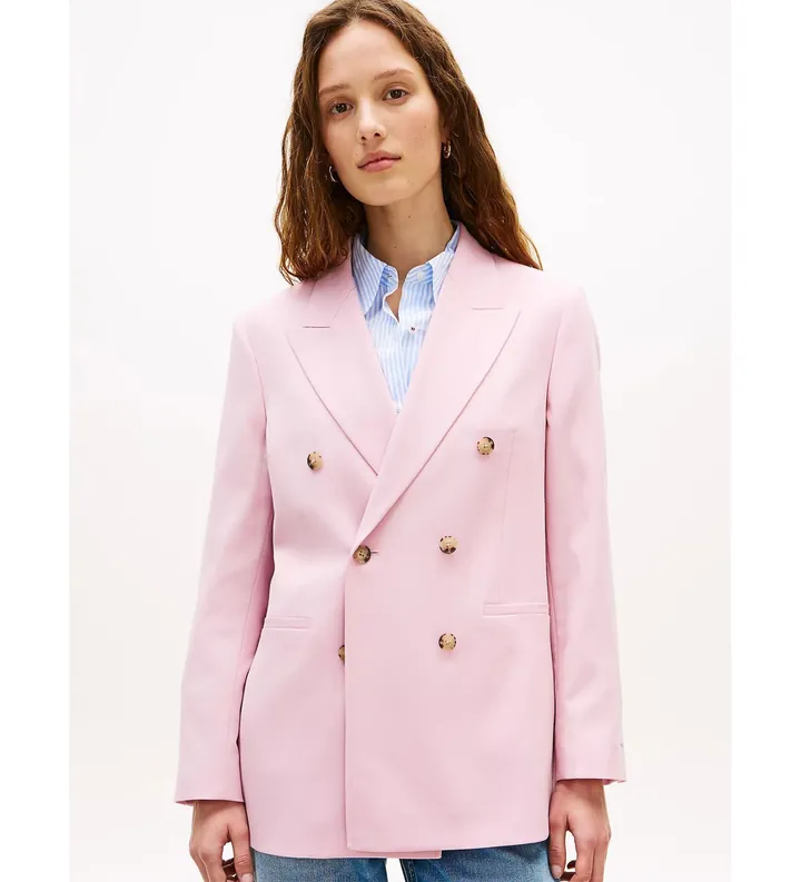 Tommy Hilfiger para mujer. WW0WW50784 Americana atemporal de corte amplio rosa (34), Casual, Poliéster, Manga larga