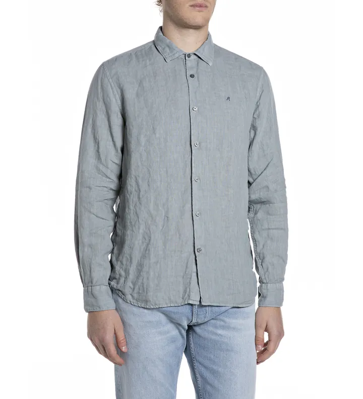 Replay para hombre. M4159.000.81388B Camisa Naturale azul (L), Casual, Algodón, Manga larga