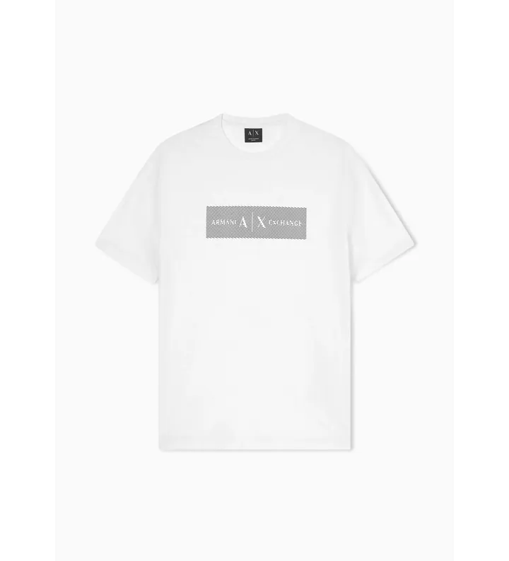 A|X Armani Exchange para hombre. XM002472AF10356U1074 Camiseta logotipo blanco roto (S), Casual, Algodón, Manga corta
